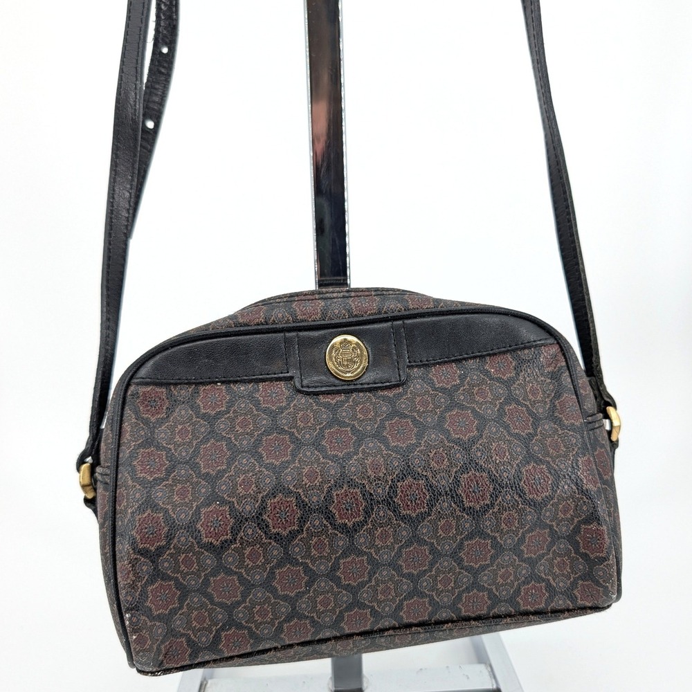 Liz Claiborne Vintage Crossbody Camera Bag Medallion Print Leather Trim 90s‎